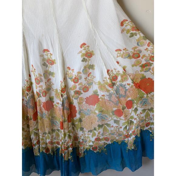 VTG Spirit By Coldwater Creek 100% Silk Floral Pleated Fairy Flowly Midi Skirt - Picture 7 of 8